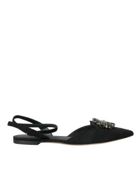 Dolce & Gabbana Black Leather Crystal Slingback Sandals Women's Shoes