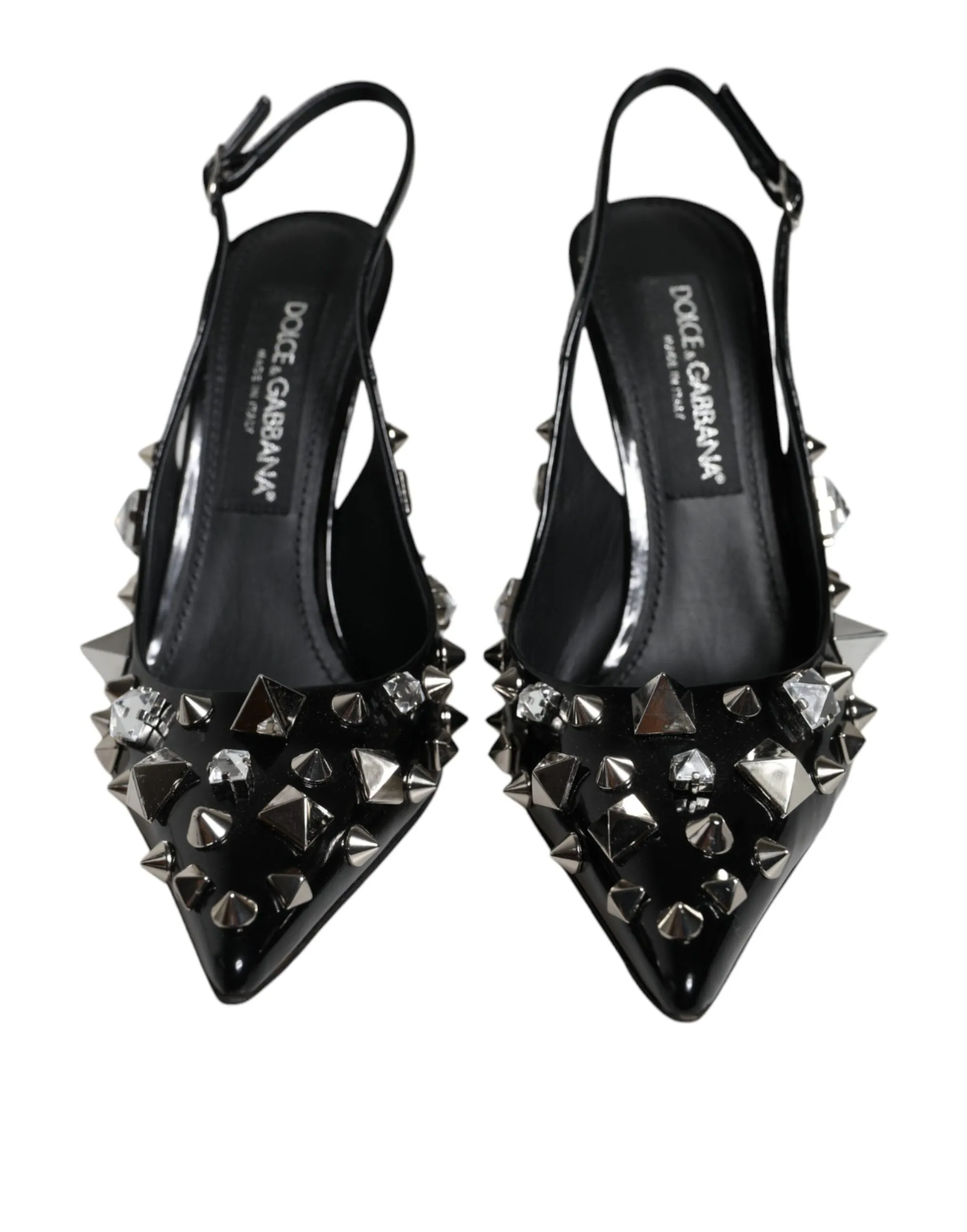 Dolce & Gabbana Black Leather Crystal Stud Slingback Women's Shoes (Pre-Owned)