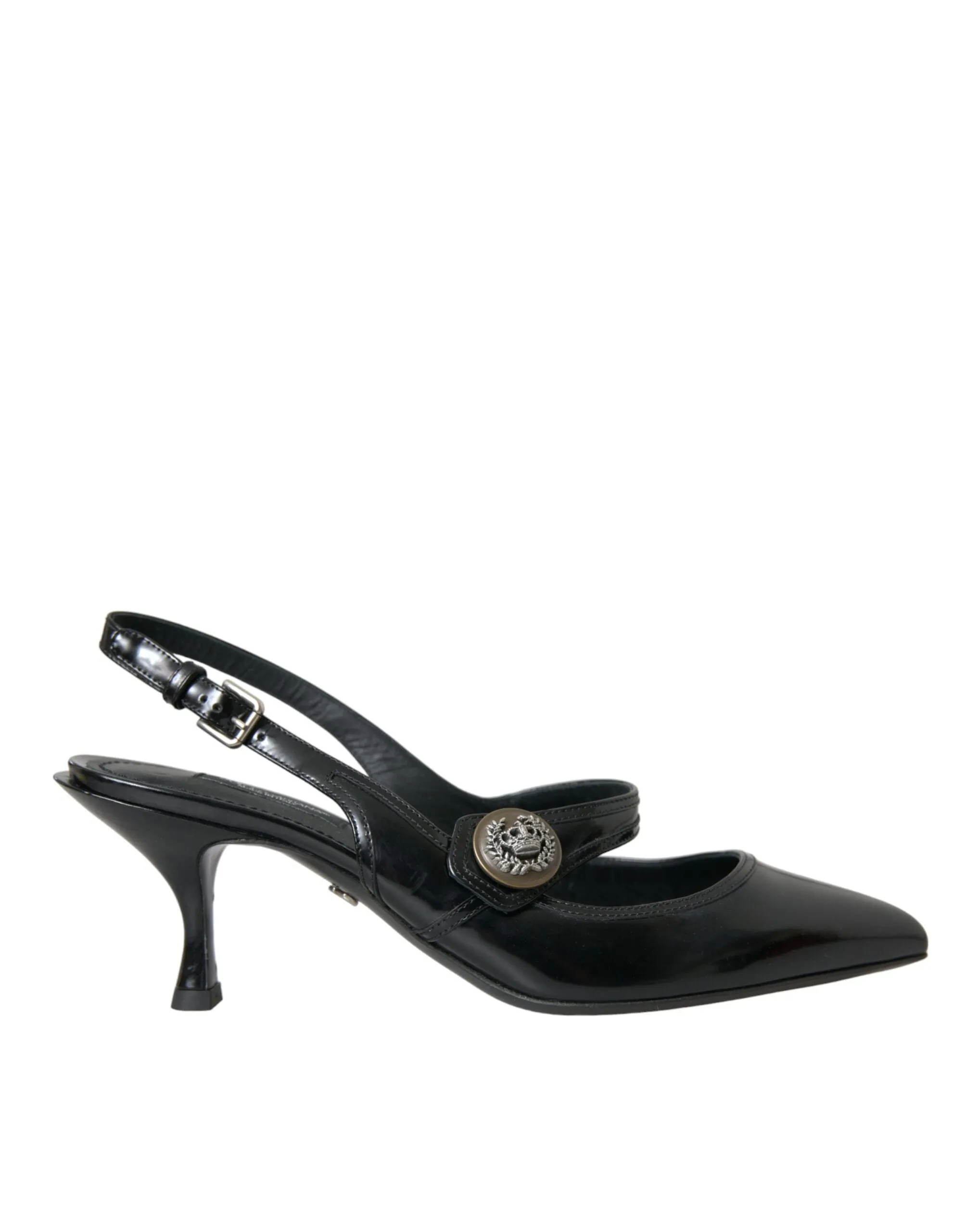 Dolce & Gabbana Black Leather Embellished Slingbacks Women's Shoes