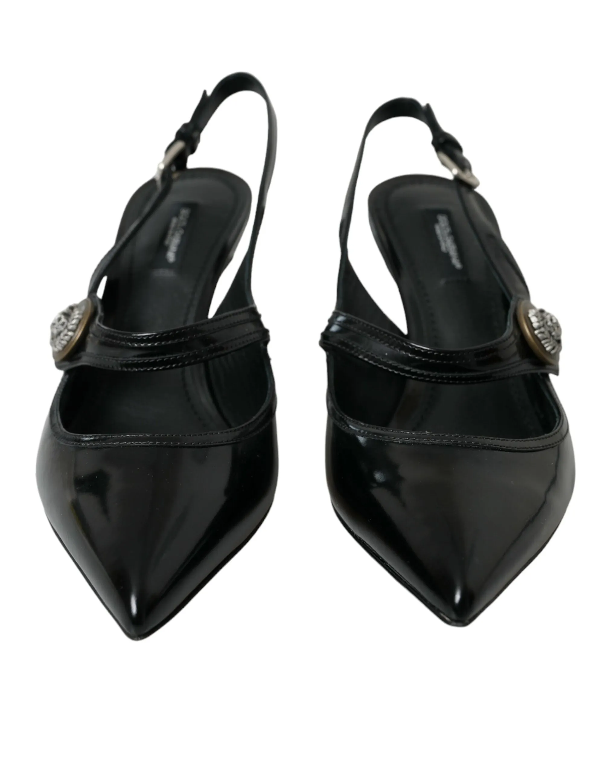 Dolce & Gabbana Black Leather Embellished Slingbacks Women's Shoes