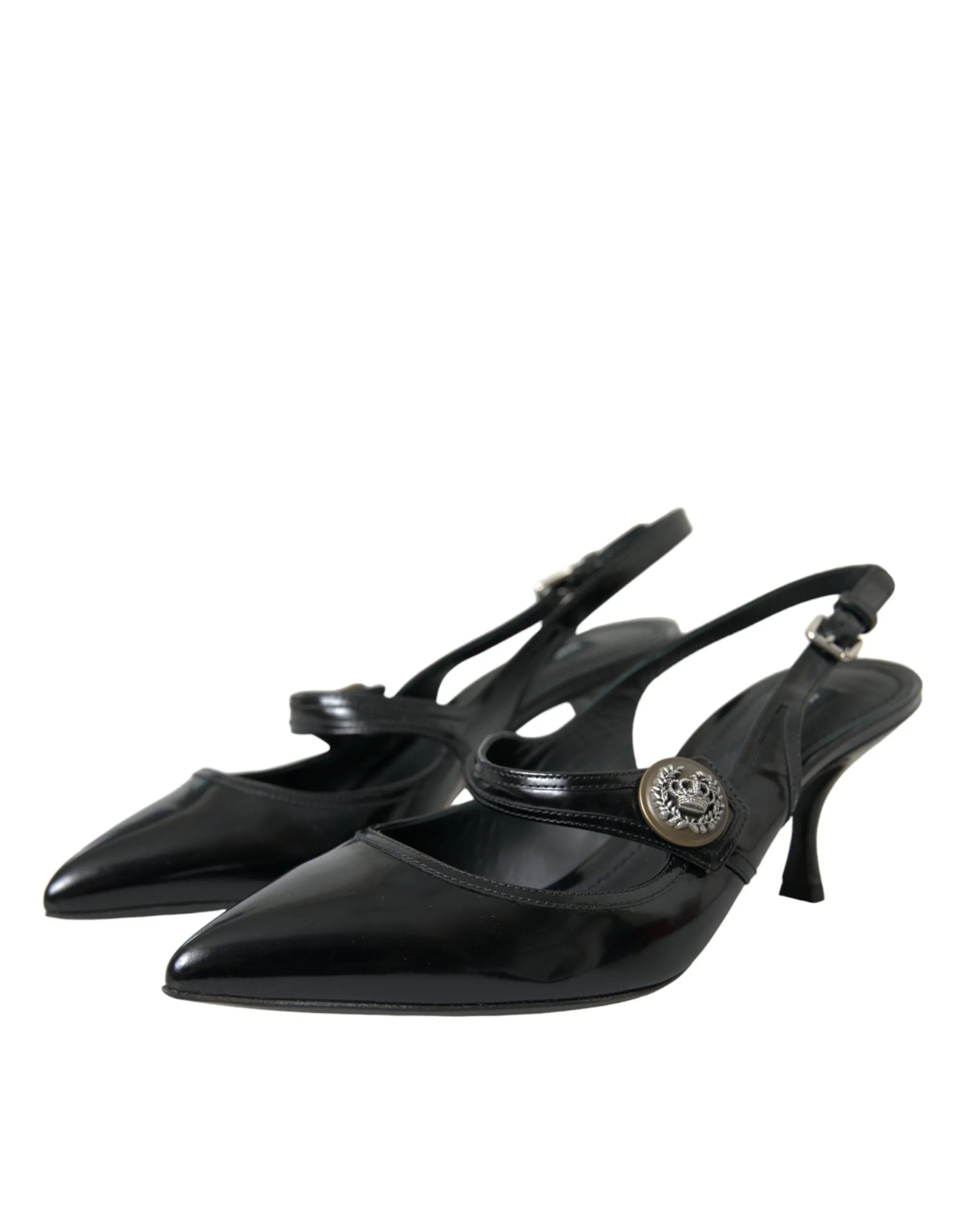 Dolce & Gabbana Black Leather Embellished Slingbacks Women's Shoes