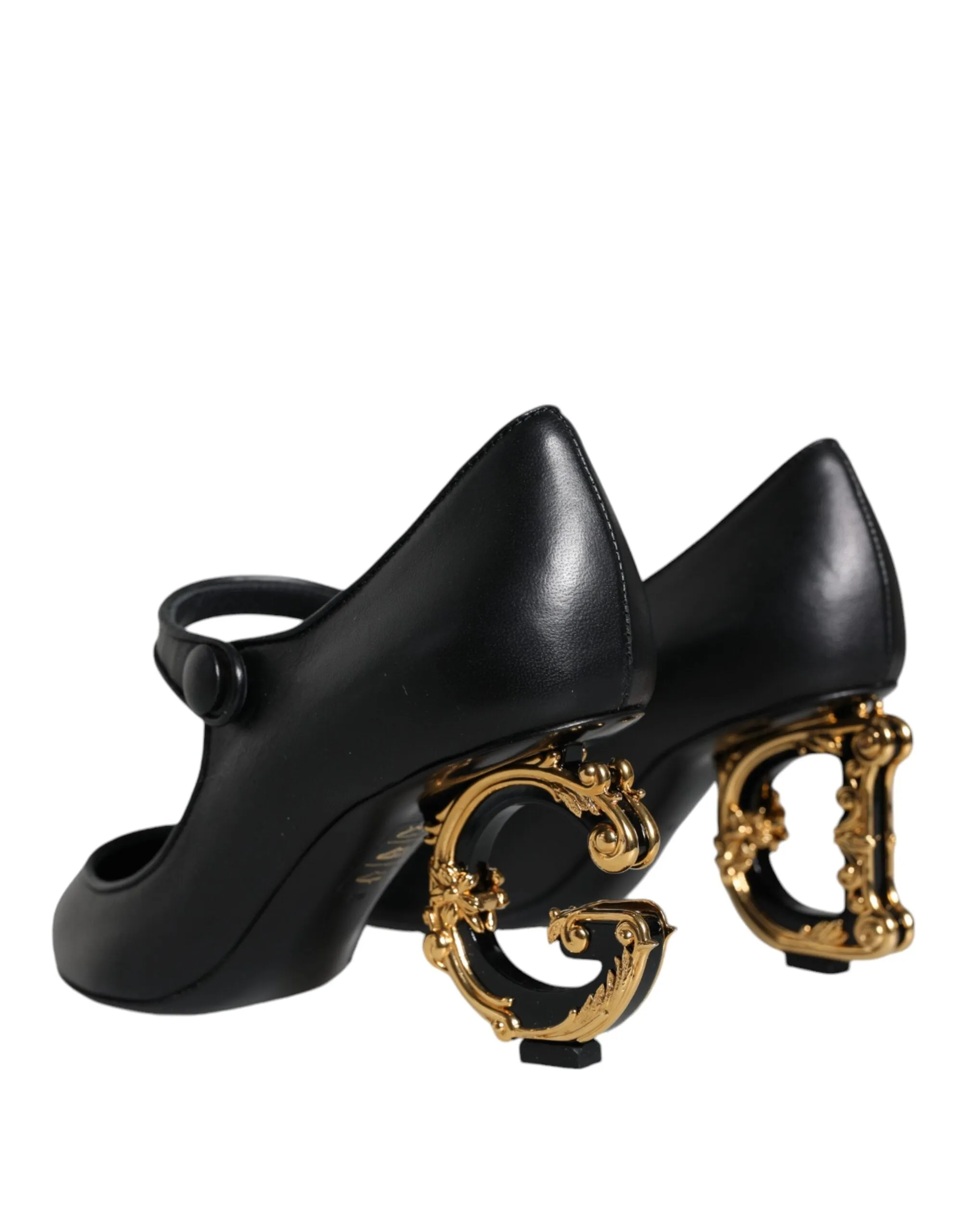 Dolce & Gabbana Black Leather Logo Heels Mary Janes Pumps Women's Shoes