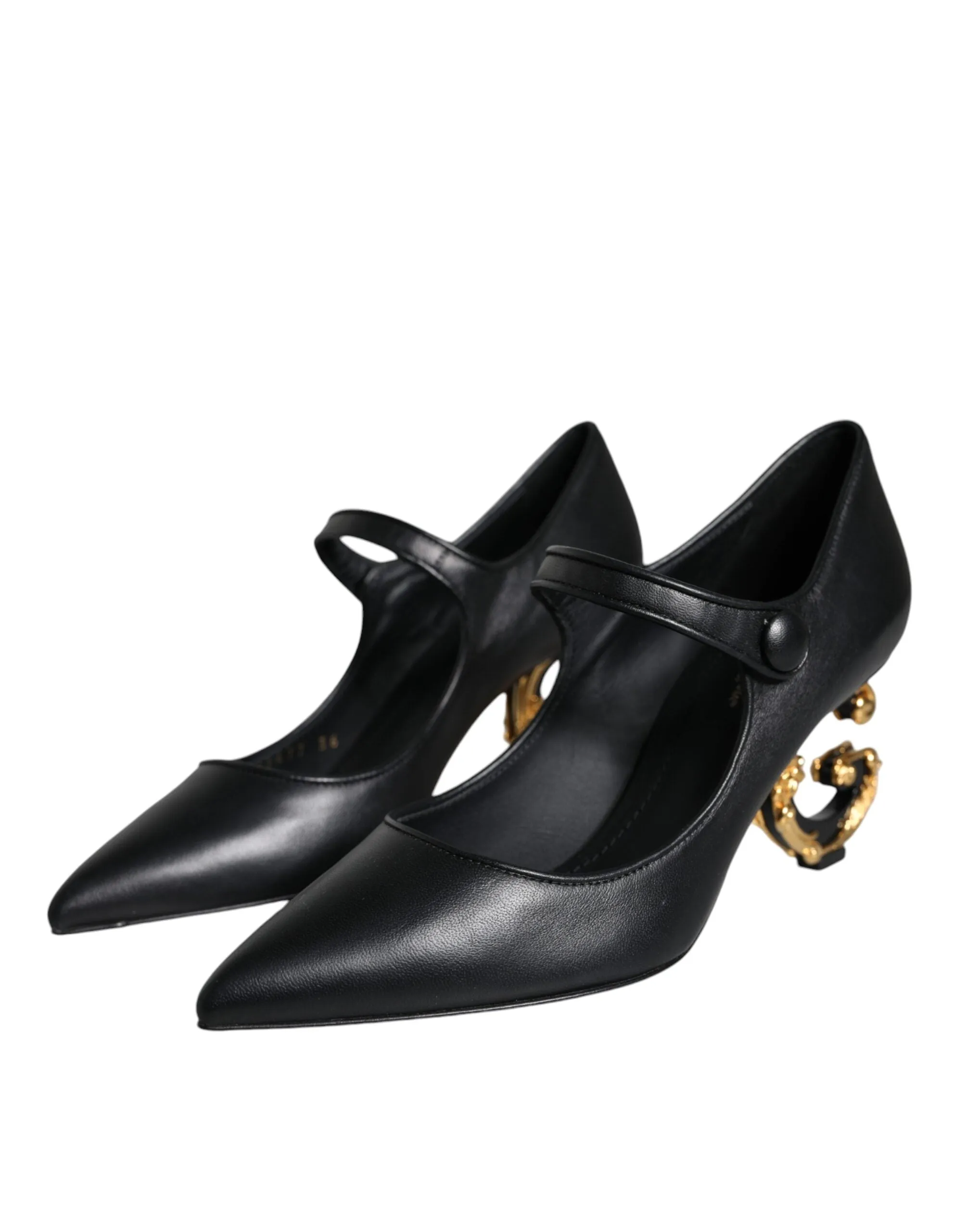 Dolce & Gabbana Black Leather Logo Heels Mary Janes Pumps Women's Shoes