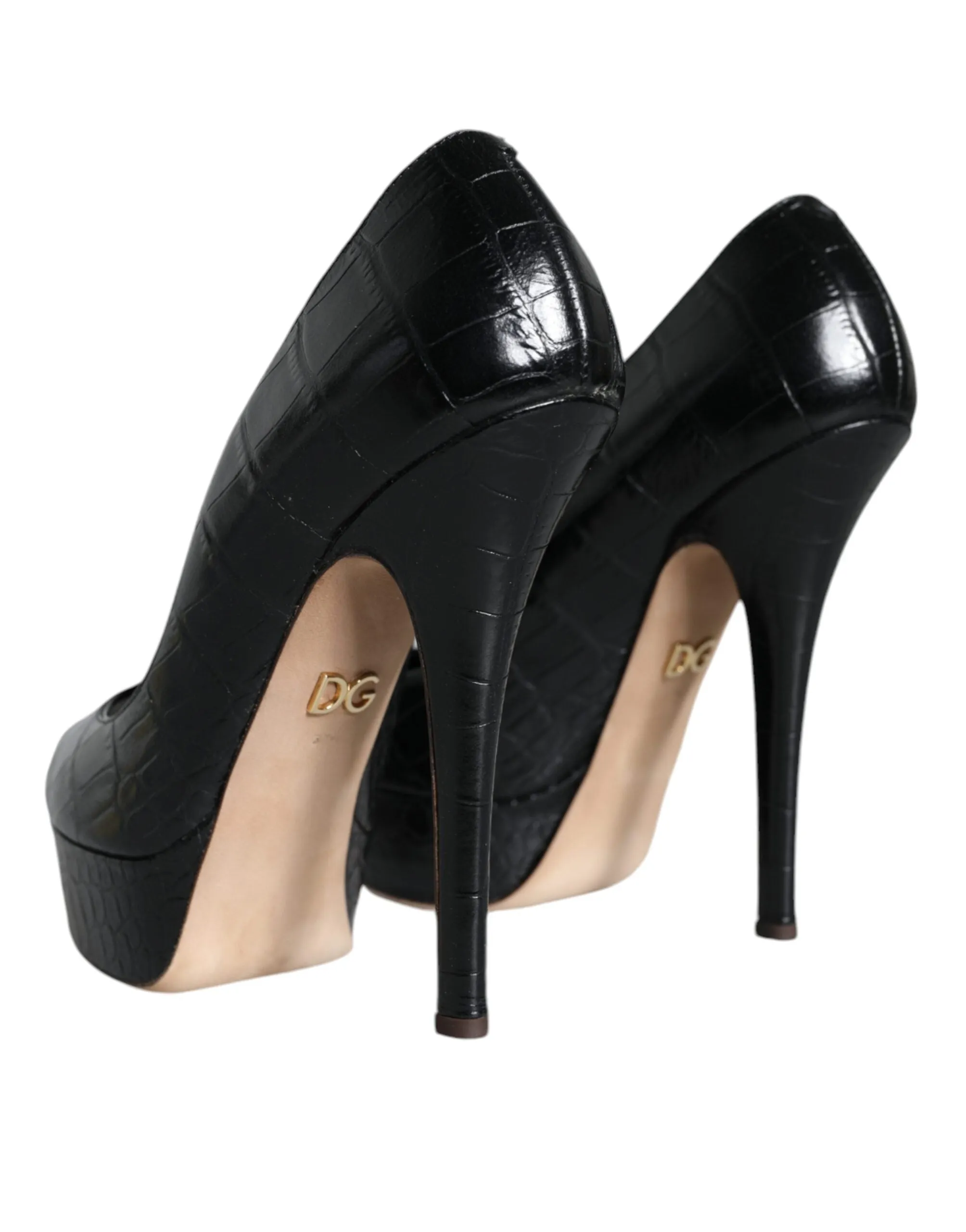 Dolce & Gabbana Black Leather Platform Heels Pumps Women's Shoes