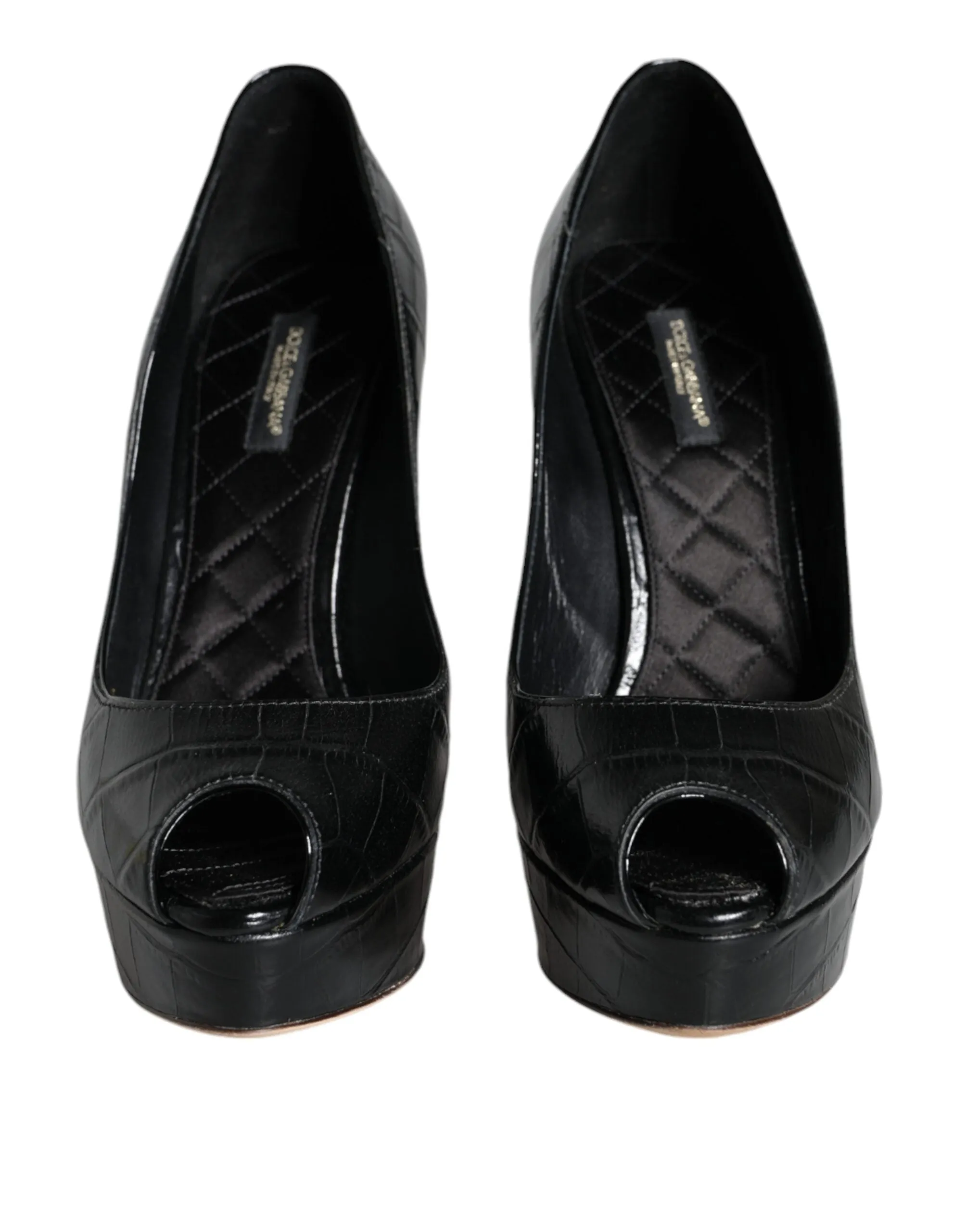 Dolce & Gabbana Black Leather Platform Heels Pumps Women's Shoes