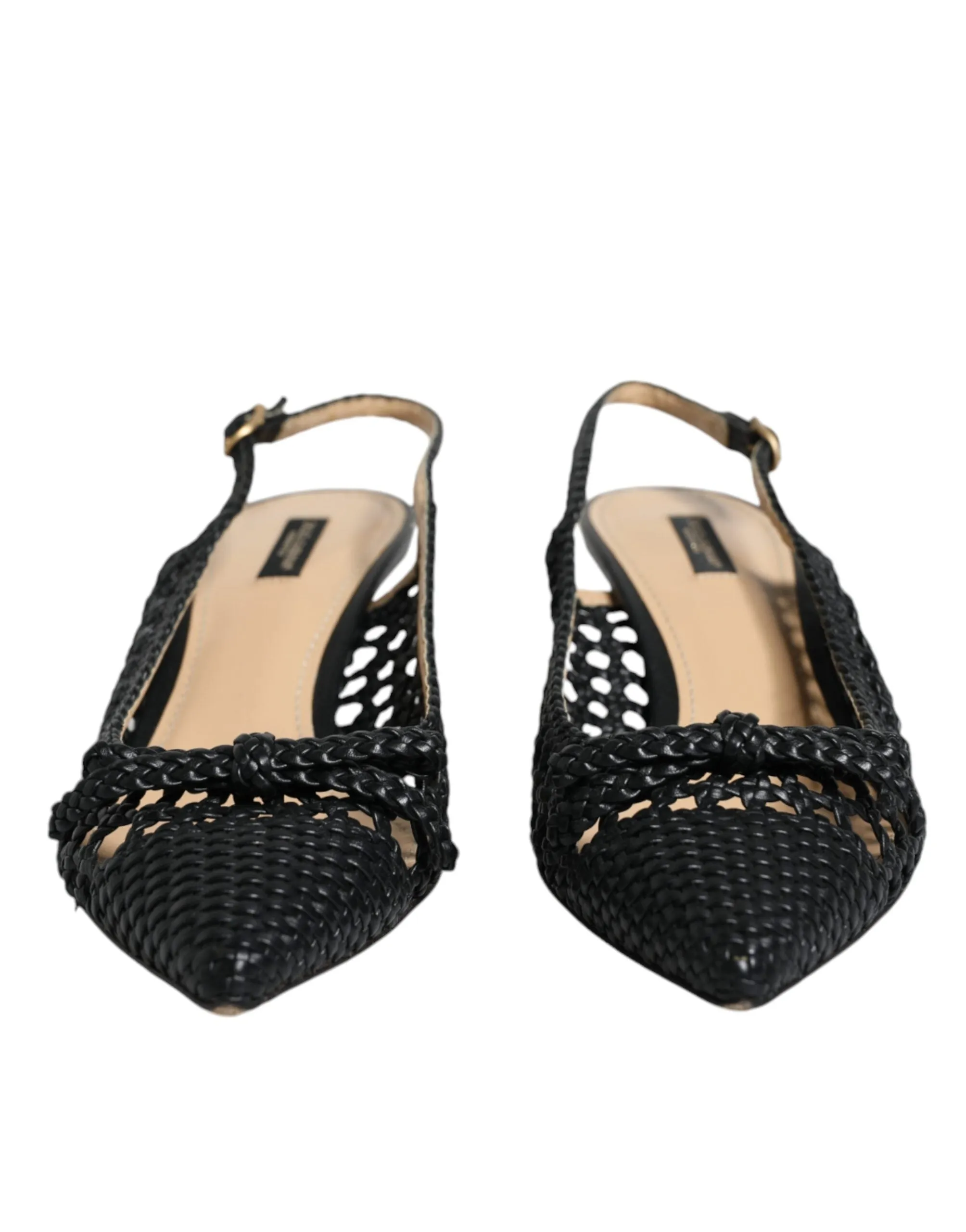 Dolce & Gabbana Black Leather Woven Heels Slingback Women's Shoes (Pre-Owned)