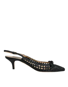 Dolce & Gabbana Black Leather Woven Heels Slingback Women's Shoes (Pre-Owned)