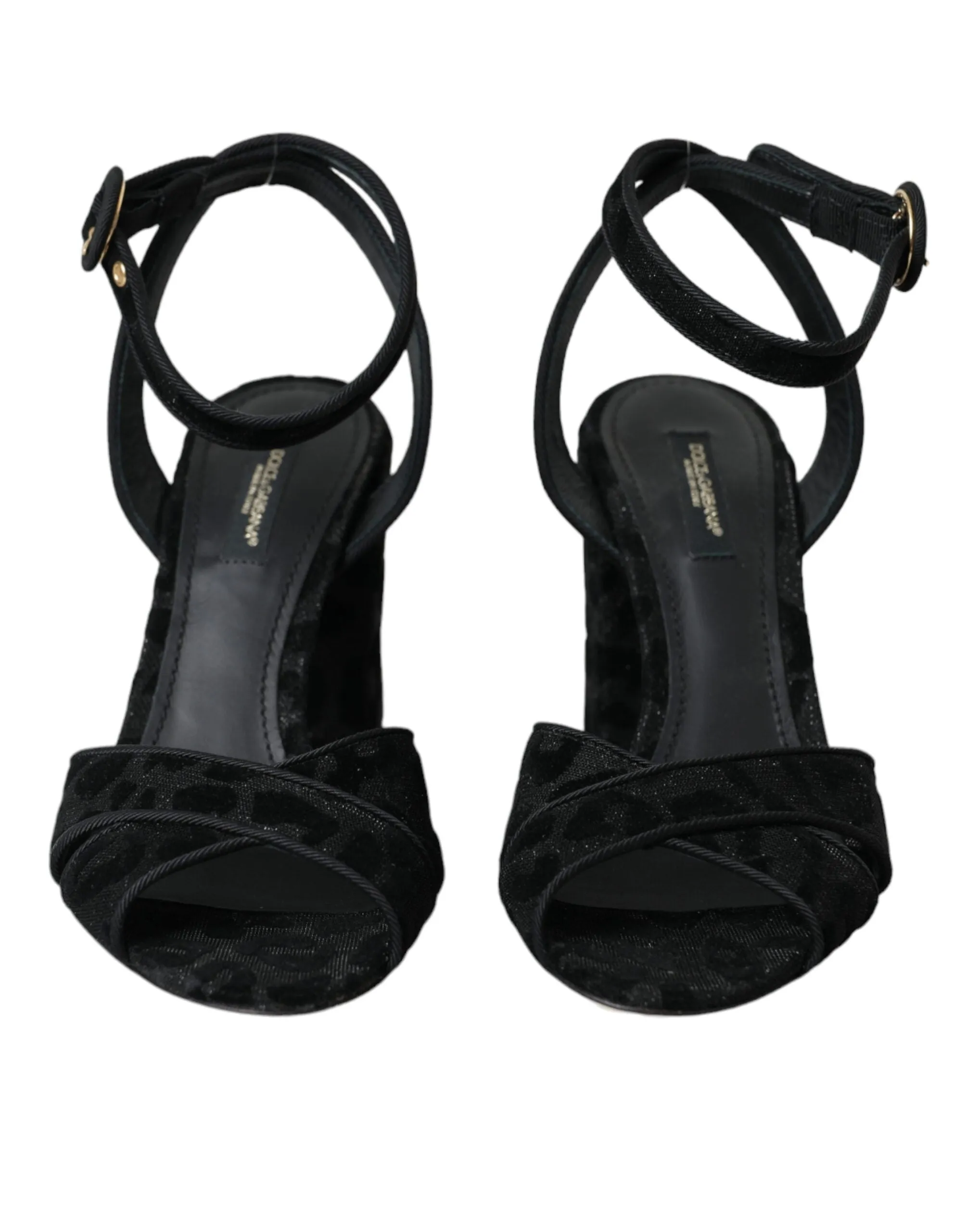 Dolce & Gabbana Black Leopard Suede Heels Sandals Women's Shoes