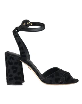 Dolce & Gabbana Black Leopard Suede Heels Sandals Women's Shoes