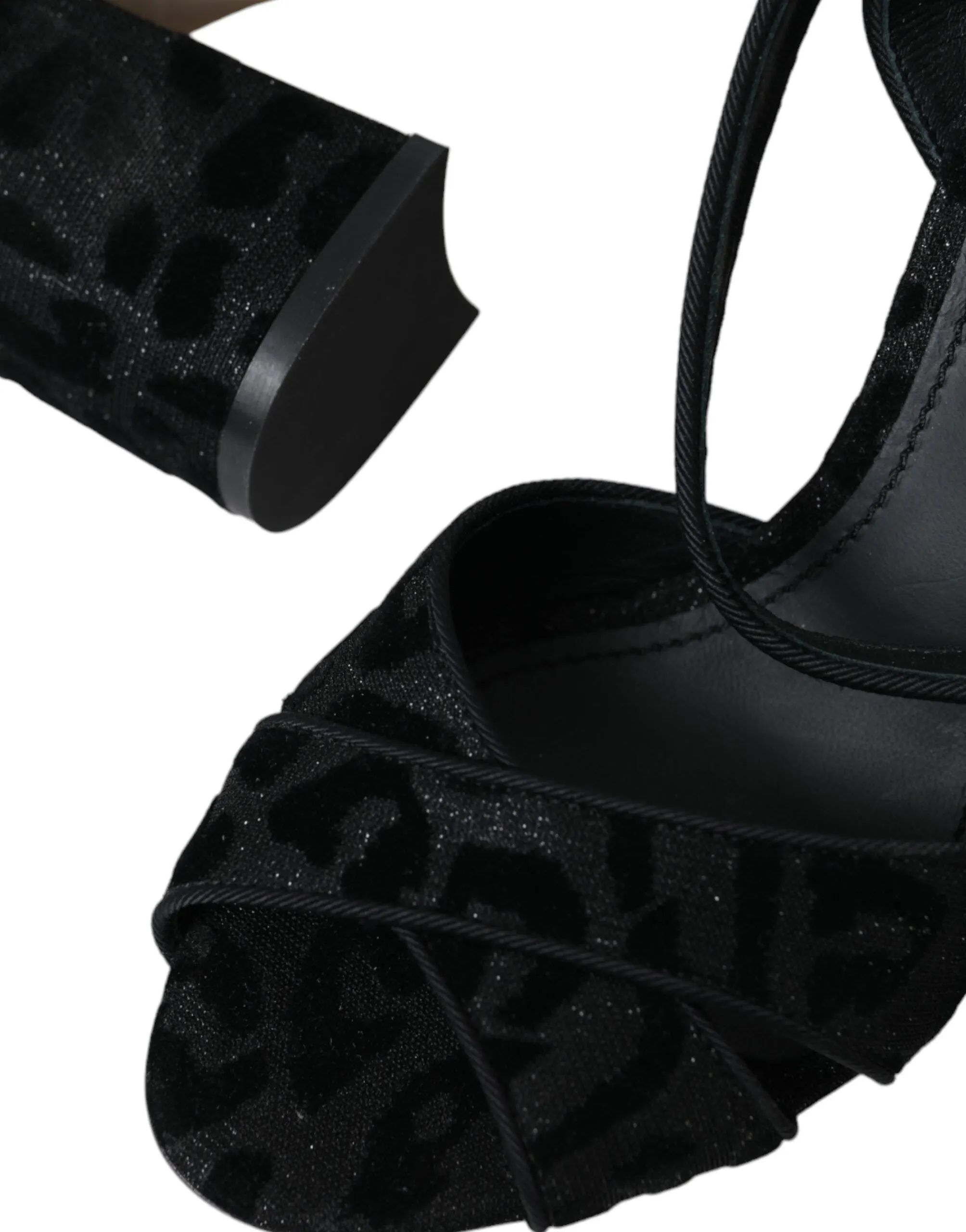 Dolce & Gabbana Black Leopard Suede Heels Sandals Women's Shoes