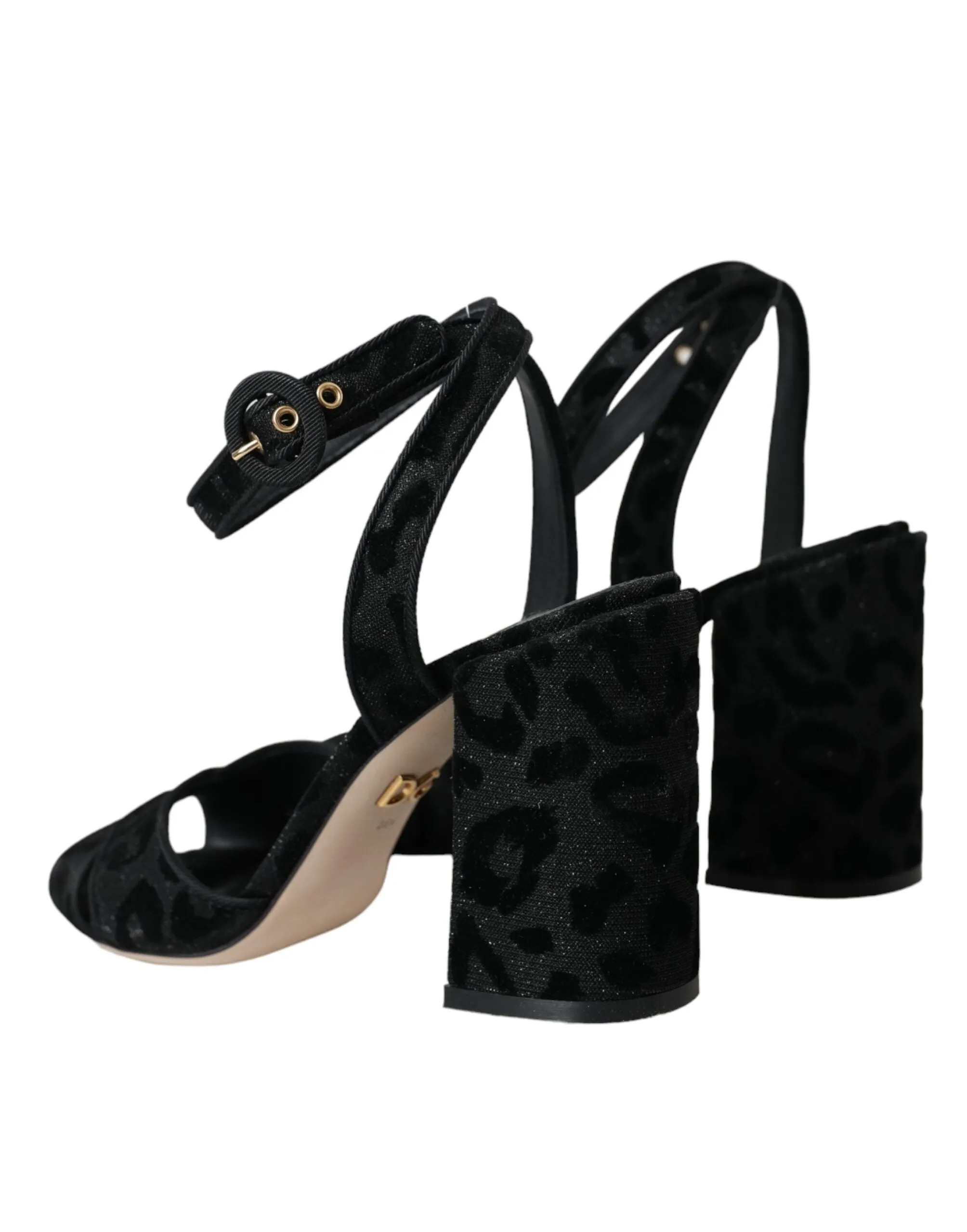 Dolce & Gabbana Black Leopard Suede Heels Sandals Women's Shoes