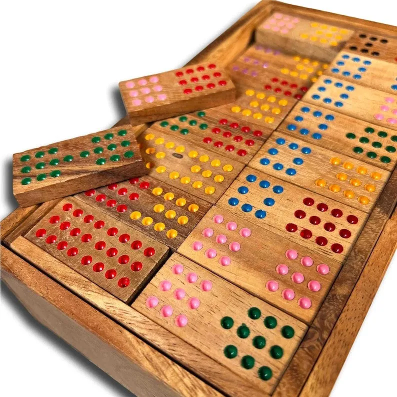 Dominoes Game wood Set 91 pieces Handmade Dominoes in Gift box