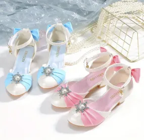 “Elora Pearls” Luxury Elegant Ribbons & Pearls Bowknots Heels, Youth