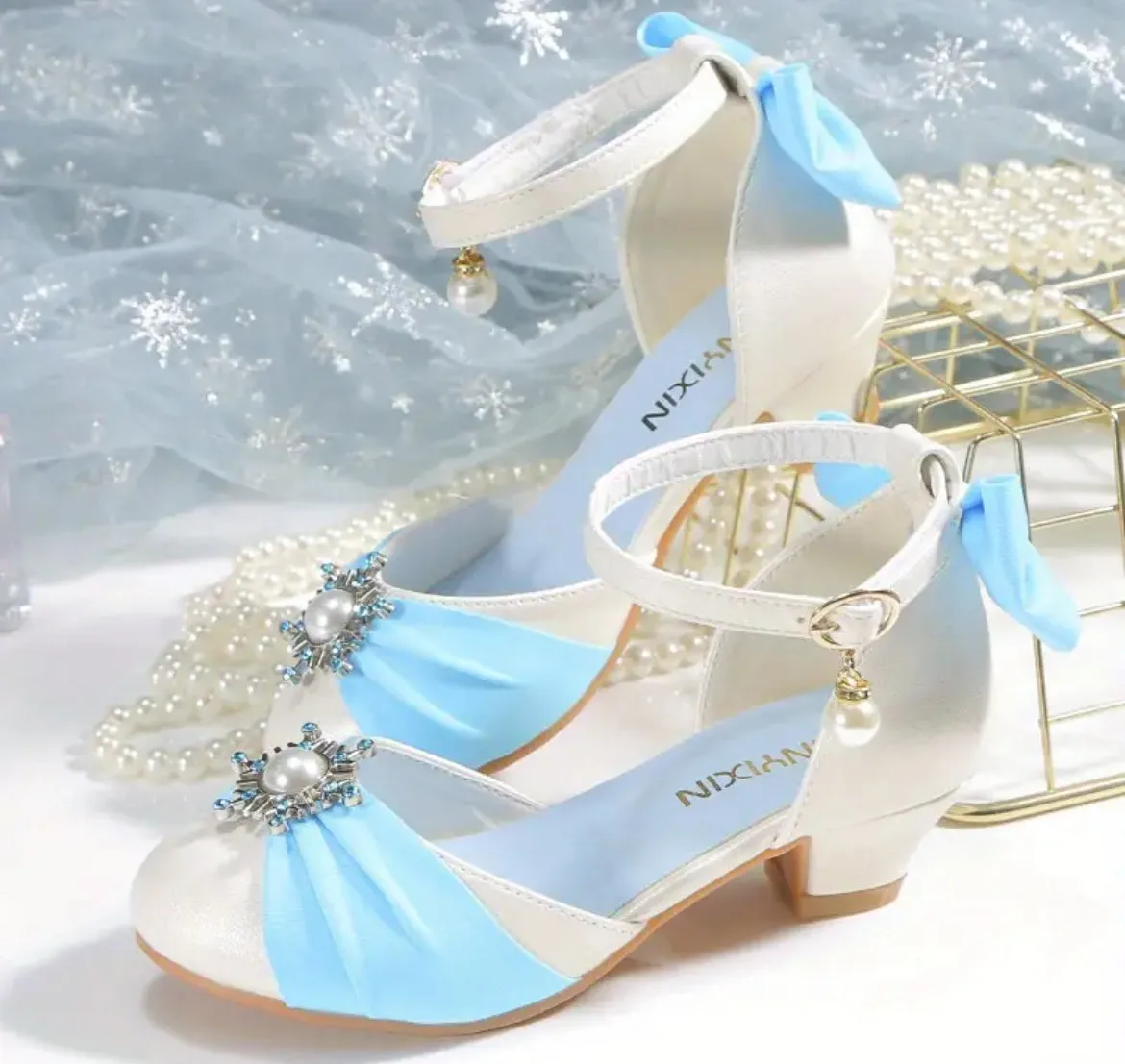 “Elora Pearls” Luxury Elegant Ribbons & Pearls Bowknots Heels, Youth