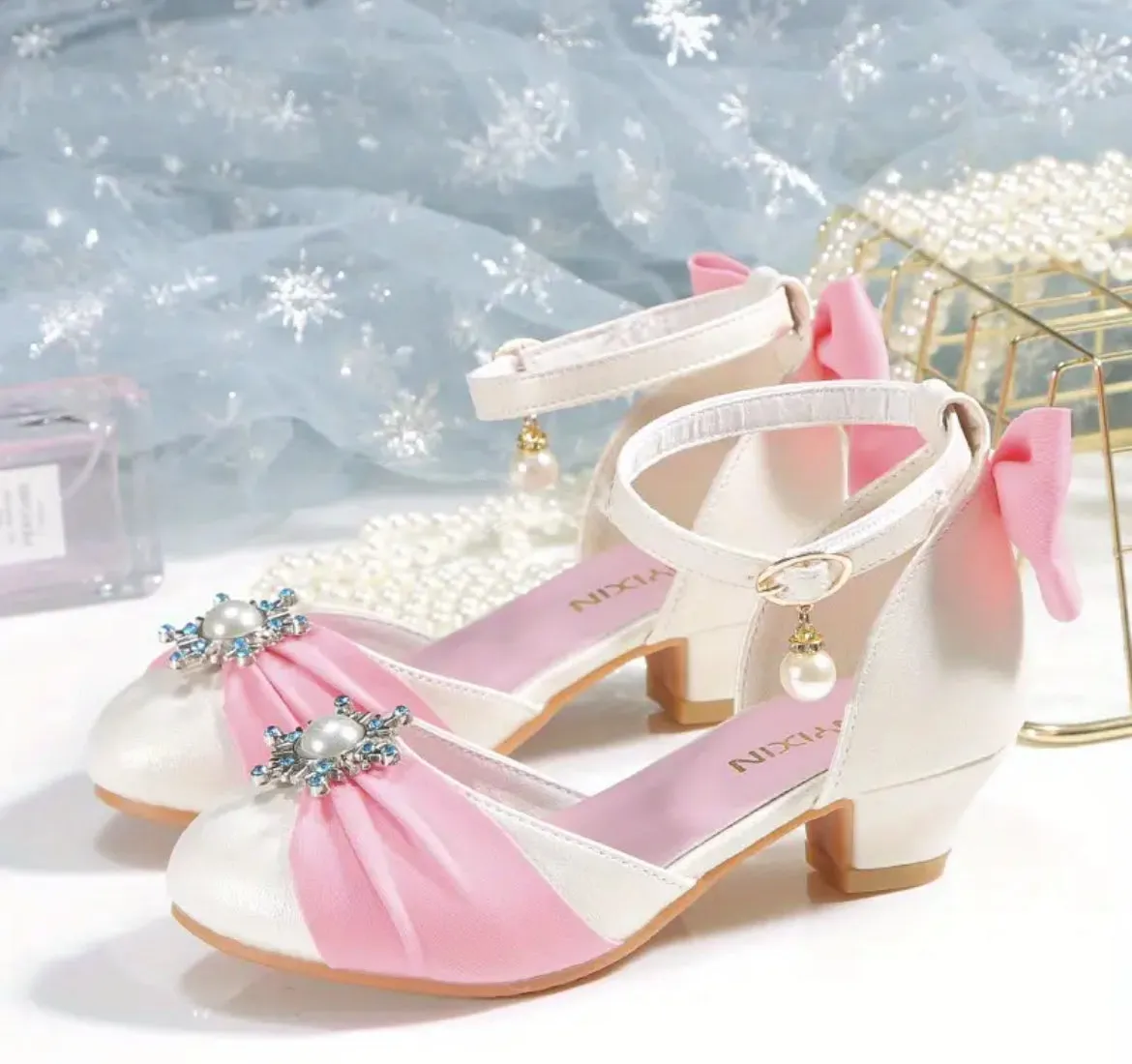 “Elora Pearls” Luxury Elegant Ribbons & Pearls Bowknots Heels, Youth