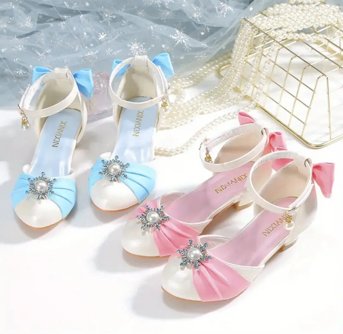 “Elora Pearls” Luxury Elegant Ribbons & Pearls Bowknots Heels, Youth