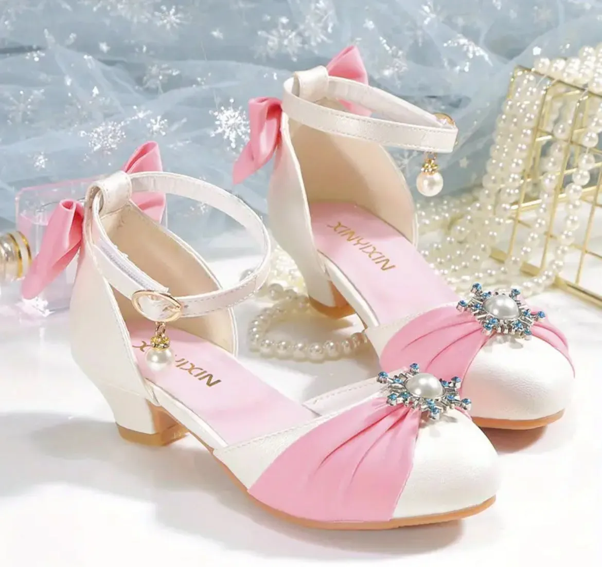 “Elora Pearls” Luxury Elegant Ribbons & Pearls Bowknots Heels, Youth