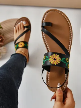 elveswallet Embroidered flat slingback sandals