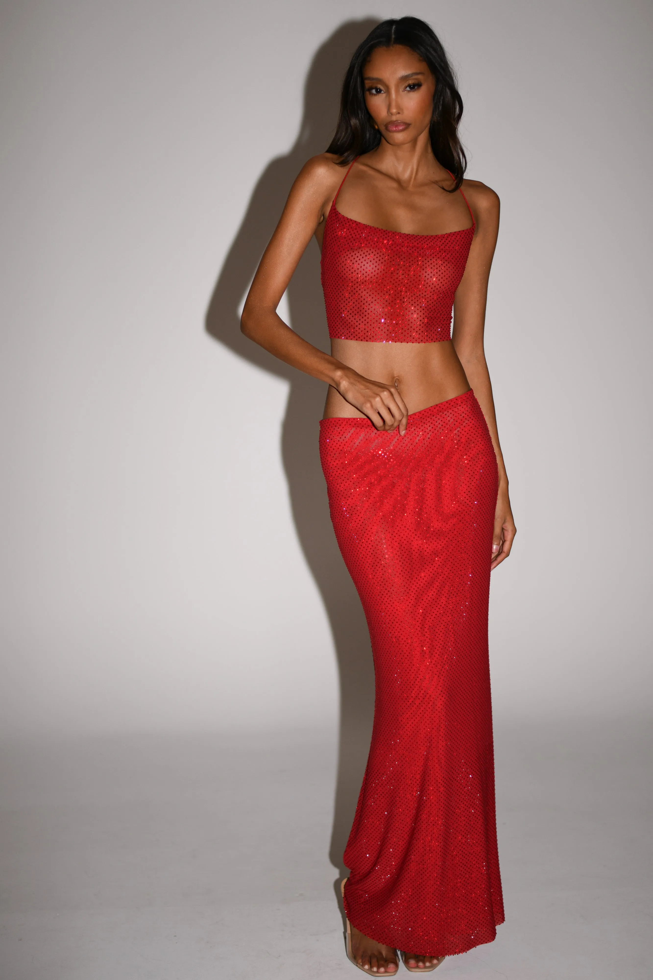 Erika Diamante Maxi Skirt - Vermilion Red