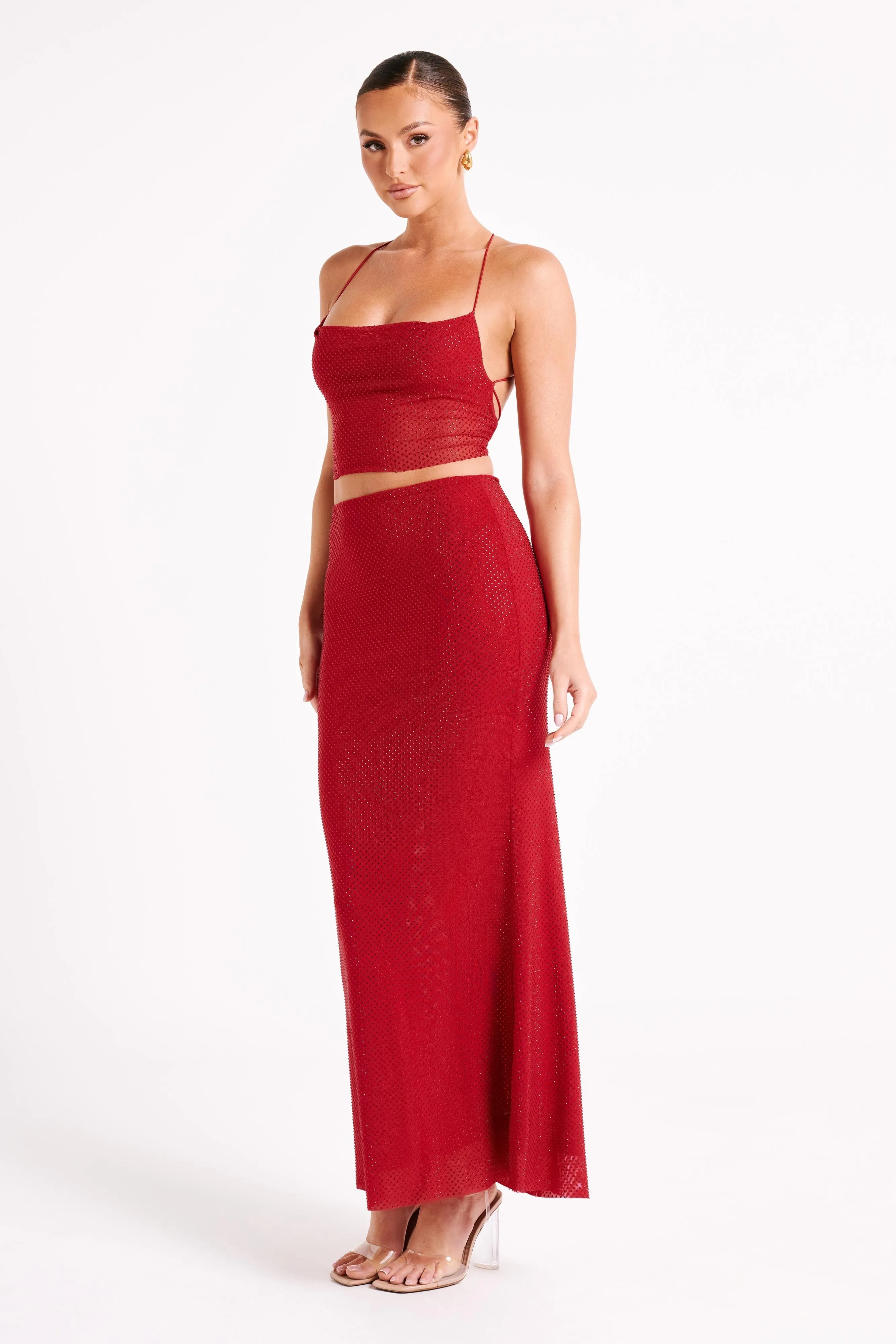 Erika Diamante Maxi Skirt - Vermilion Red