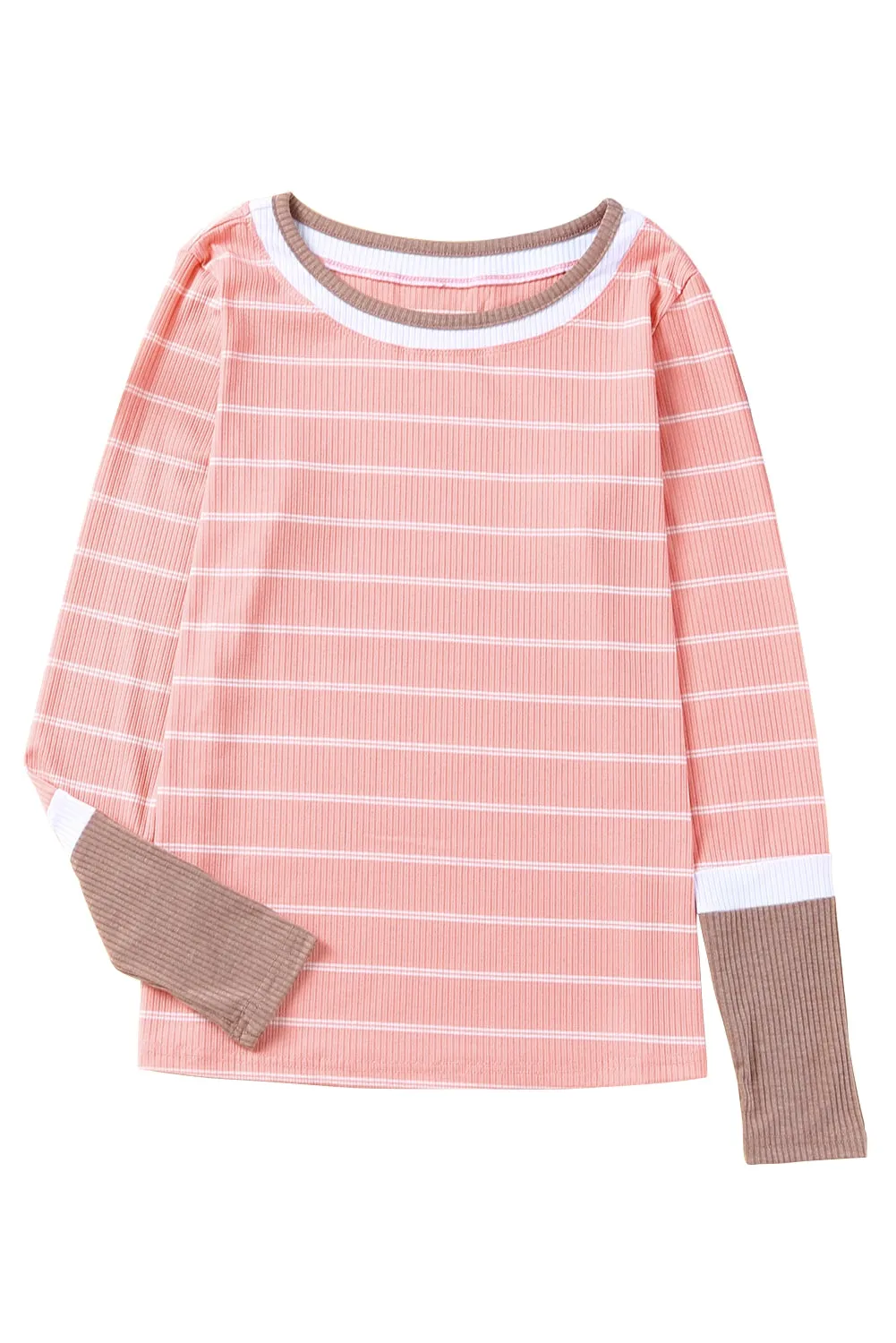 Extend Color Block Cuffs Rib Knit Striped Pullover