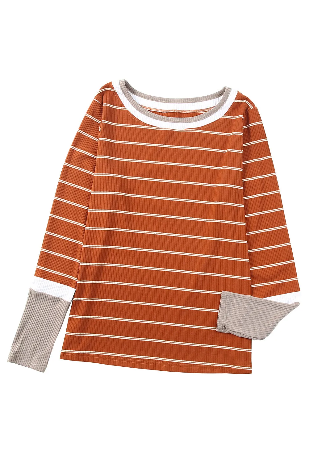 Extend Color Block Cuffs Rib Knit Striped Pullover