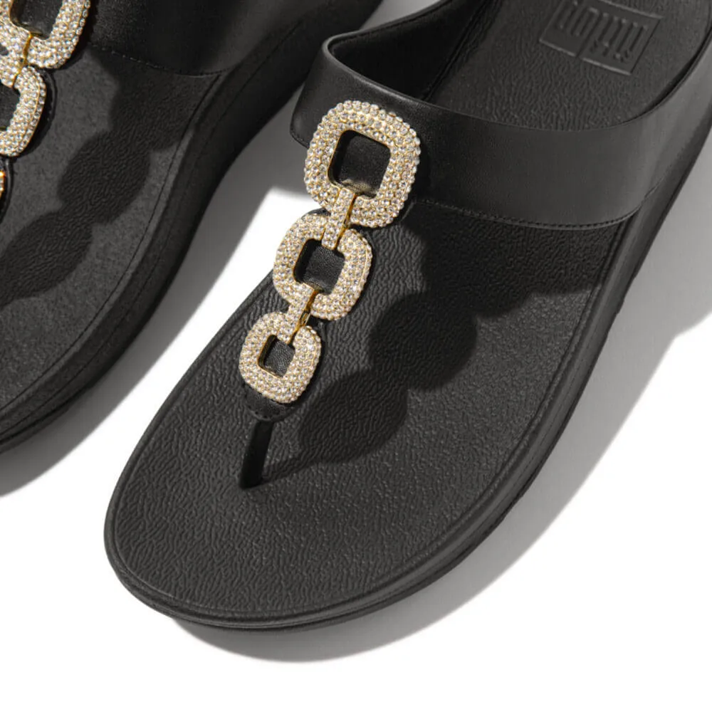 FitFlop Fino Crystal Chain Leather Sandals - Black