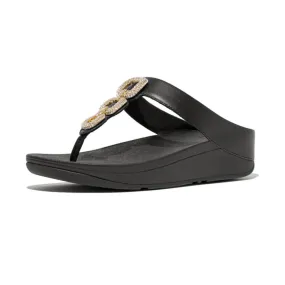 FitFlop Fino Crystal Chain Leather Sandals - Black