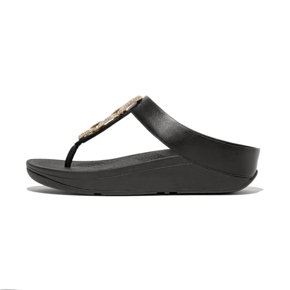 FitFlop Fino Crystal Chain Leather Sandals - Black