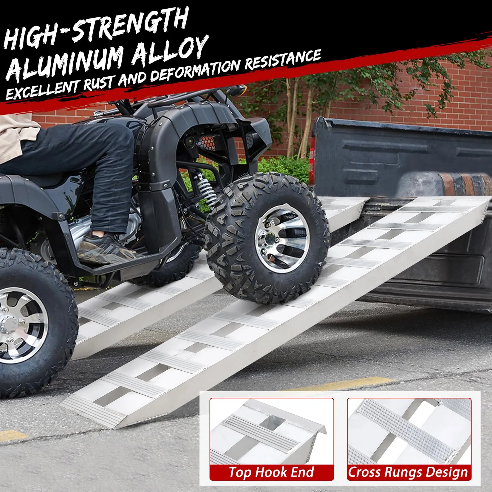 GARVEE 60x12 Inch 6000 LBS Aluminum Trailer Ramps, Truck Car Auto Trailer Ramps, Loading Ramps Car ATV Truck Auto Hauler Knife & Hook Ends Universal Loading Ramp for Tractor ATV/UTV Trucks 2 Pack