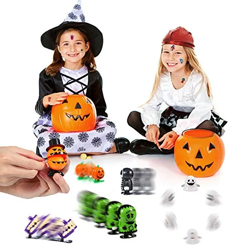 GARVEE Halloween Wind Up Toys for Kids - 12 Pack Novelty Halloween Toys, Pumpkin Ghost Skull Jumping Toys Party Favors Goody Bag Filler