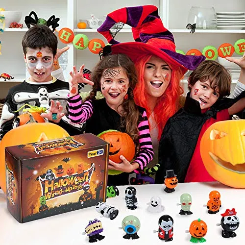 GARVEE Halloween Wind Up Toys for Kids - 12 Pack Novelty Halloween Toys, Pumpkin Ghost Skull Jumping Toys Party Favors Goody Bag Filler