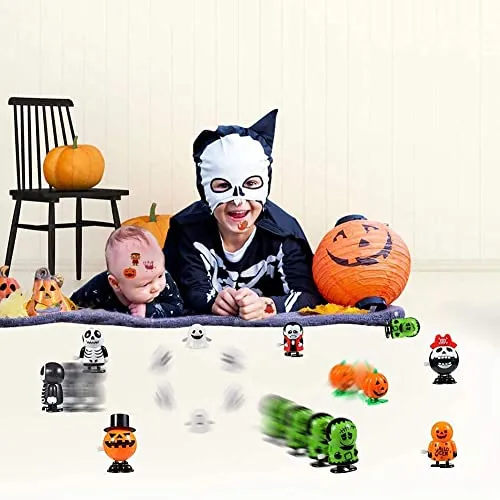 GARVEE Halloween Wind Up Toys for Kids - 12 Pack Novelty Halloween Toys, Pumpkin Ghost Skull Jumping Toys Party Favors Goody Bag Filler