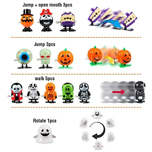 GARVEE Halloween Wind Up Toys for Kids - 12 Pack Novelty Halloween Toys, Pumpkin Ghost Skull Jumping Toys Party Favors Goody Bag Filler