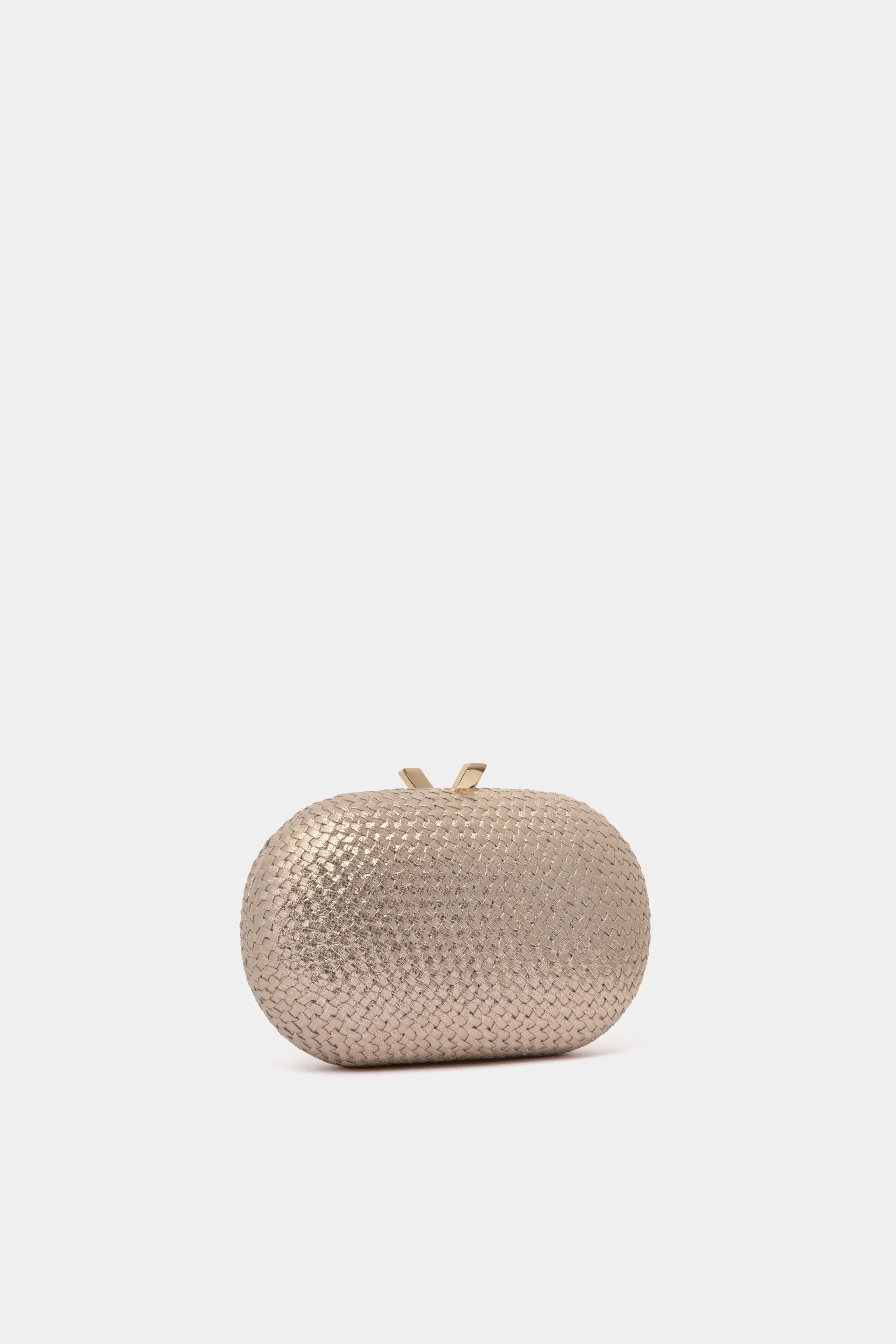 Gold Lucia Woven Oval Clutch