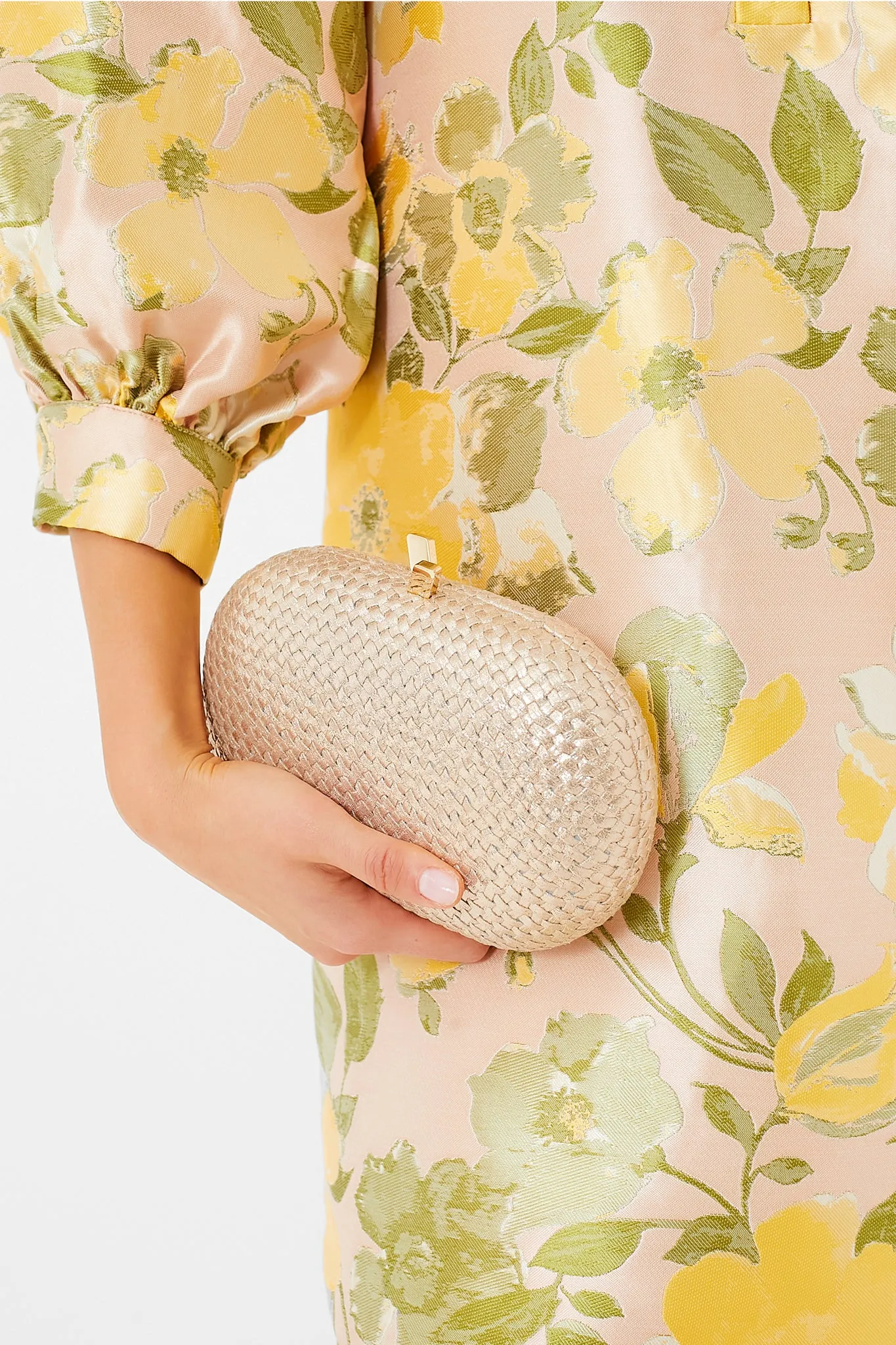 Gold Lucia Woven Oval Clutch