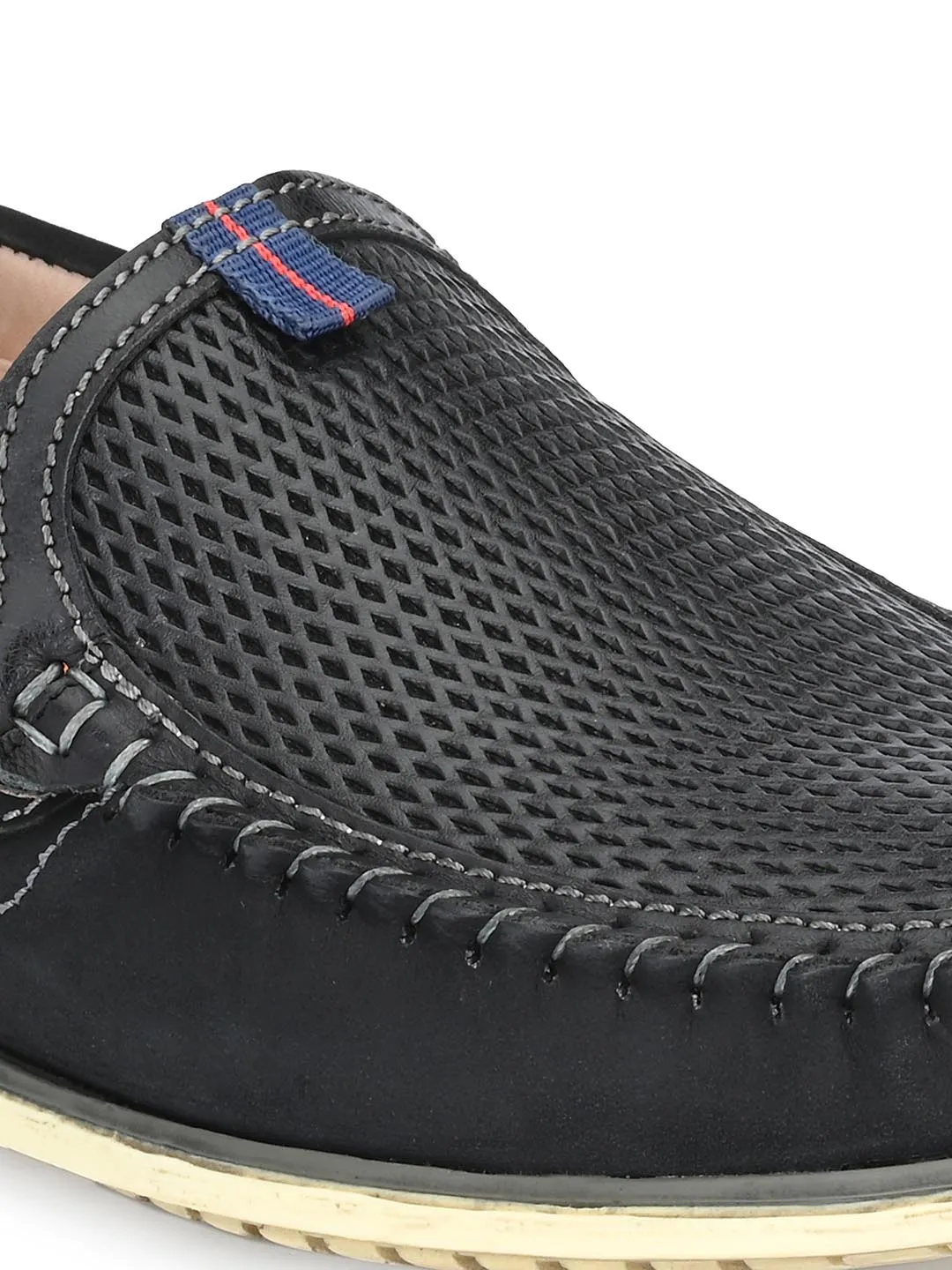 Hitz Men's Black Leather Moccasins Boat Shoes