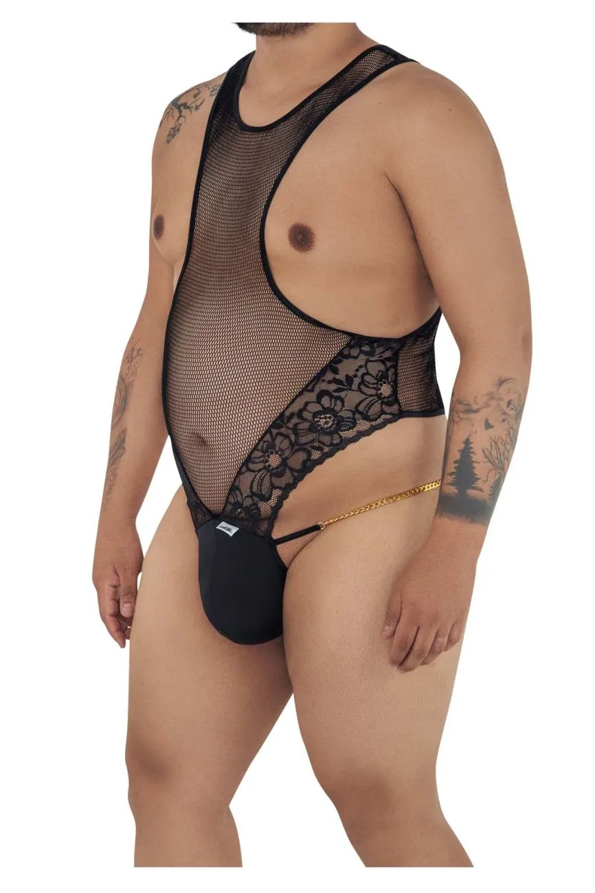 JCSTK - CandyMan 99584X Mesh-Lace Bodysuit Black Plus Sizes