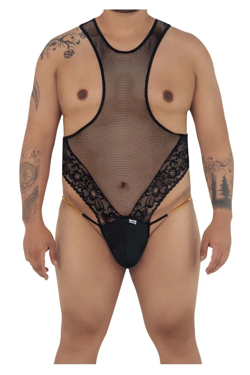 JCSTK - CandyMan 99584X Mesh-Lace Bodysuit Black Plus Sizes