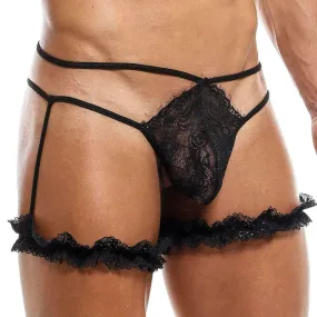 JCSTK - Mens Secret Male SML010 Lace G string with Garters Black