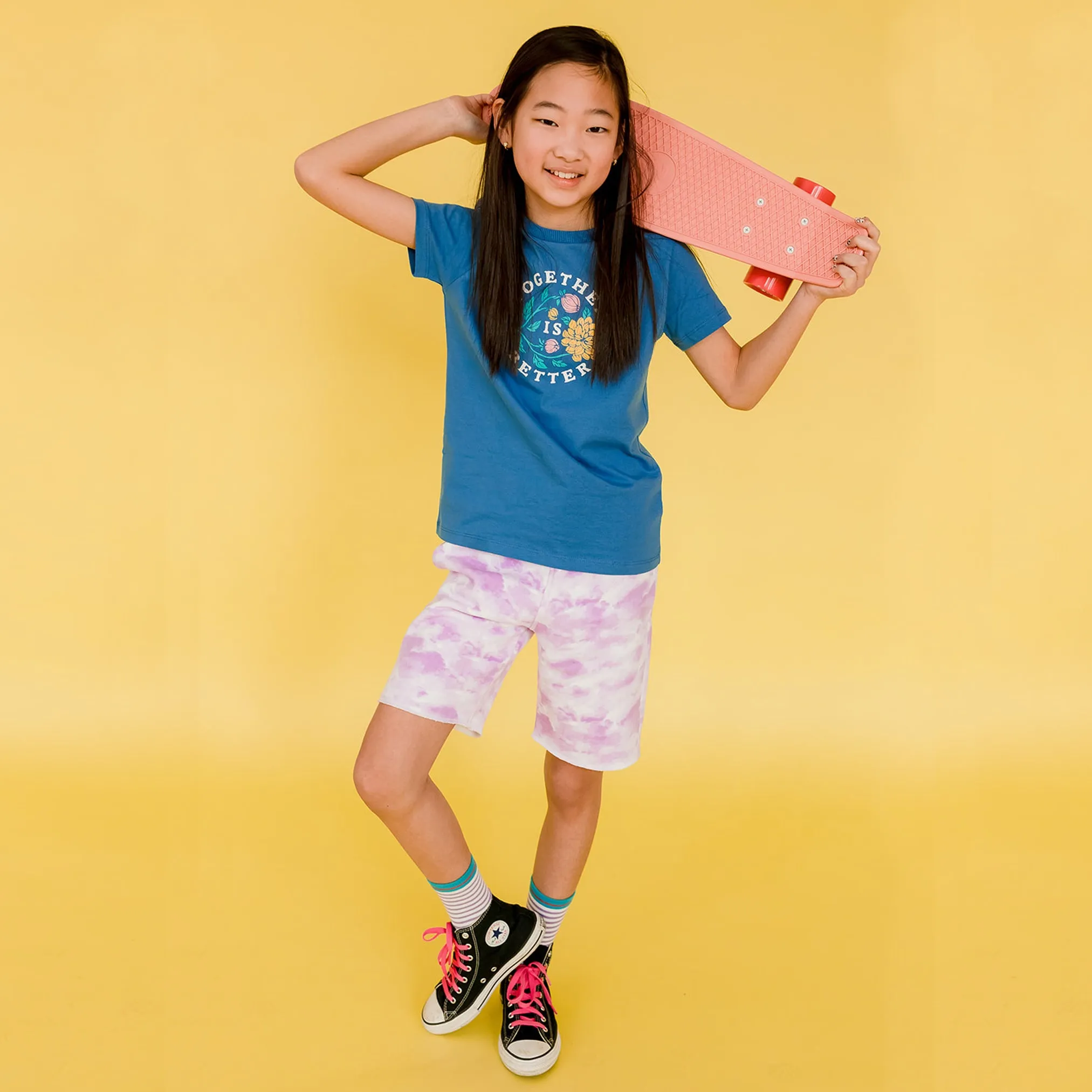 Kids Shorts: Organic Cotton Cloud Print Drawstring Shorts