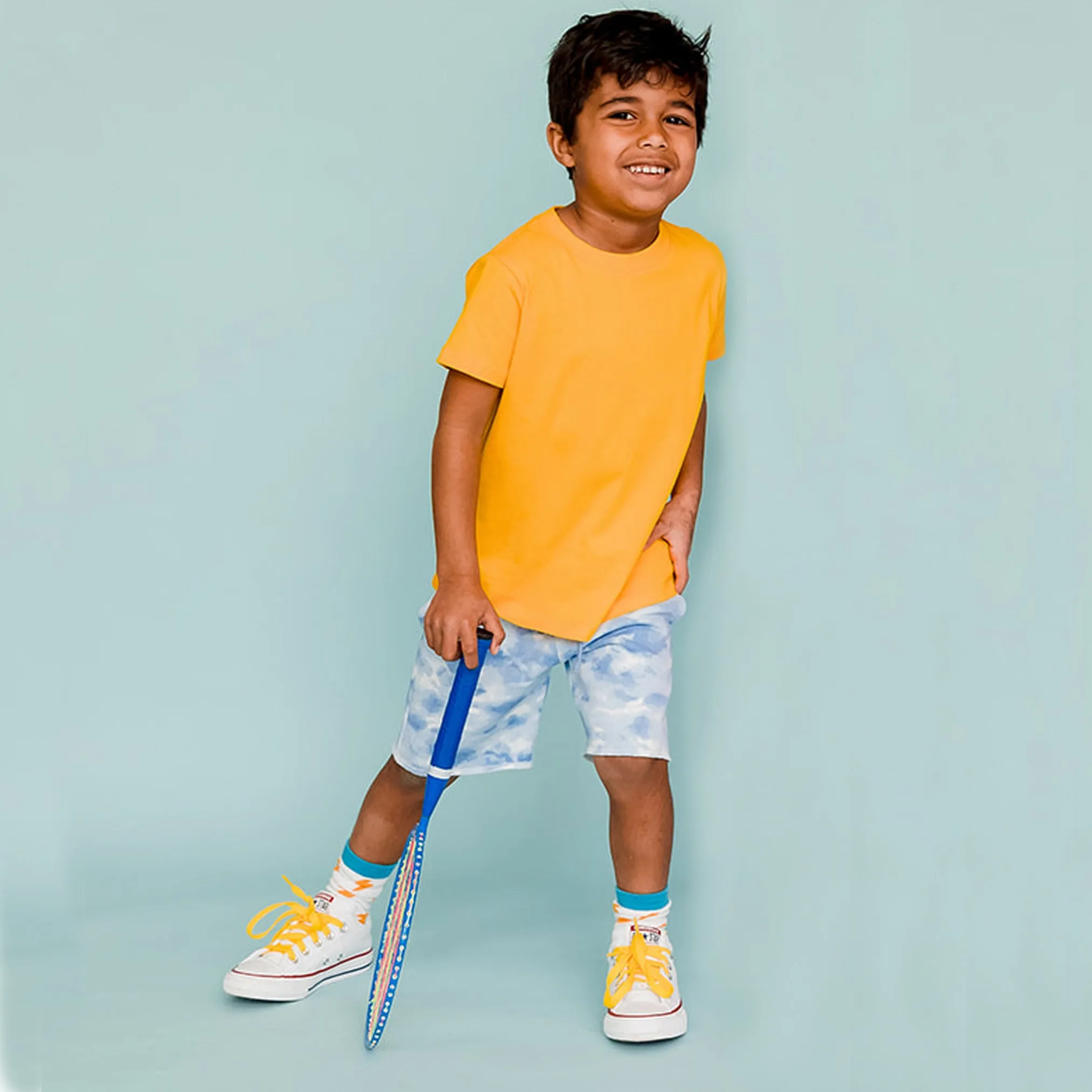 Kids Shorts: Organic Cotton Cloud Print Drawstring Shorts