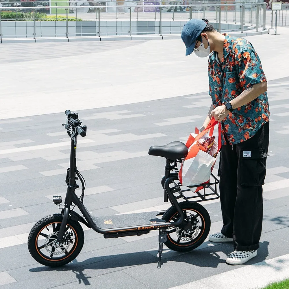 KuKirin C1 Electric Scooter with Rear Basket 14 Tire 350W Motor 48V 15Ah Battery