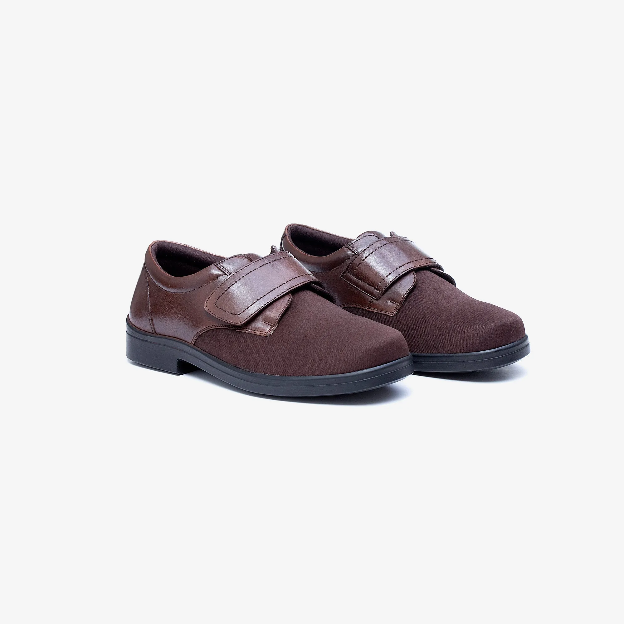 Mens Wide Fit Tredd Well Benjamin Velcro Soft Stretch Shoes - Brown