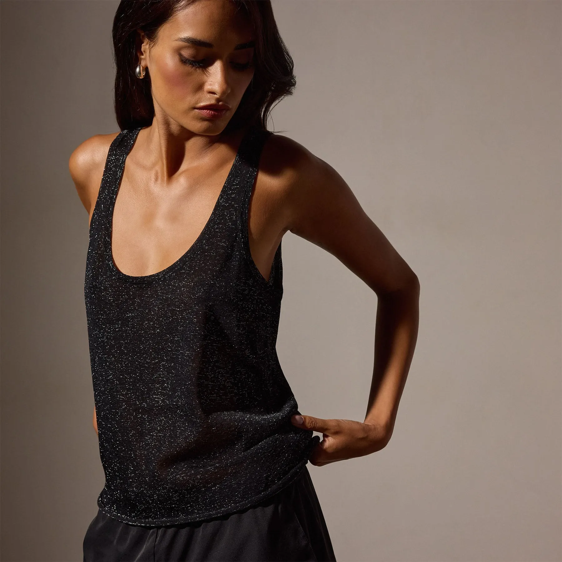 Metallic Knit Tank - Black