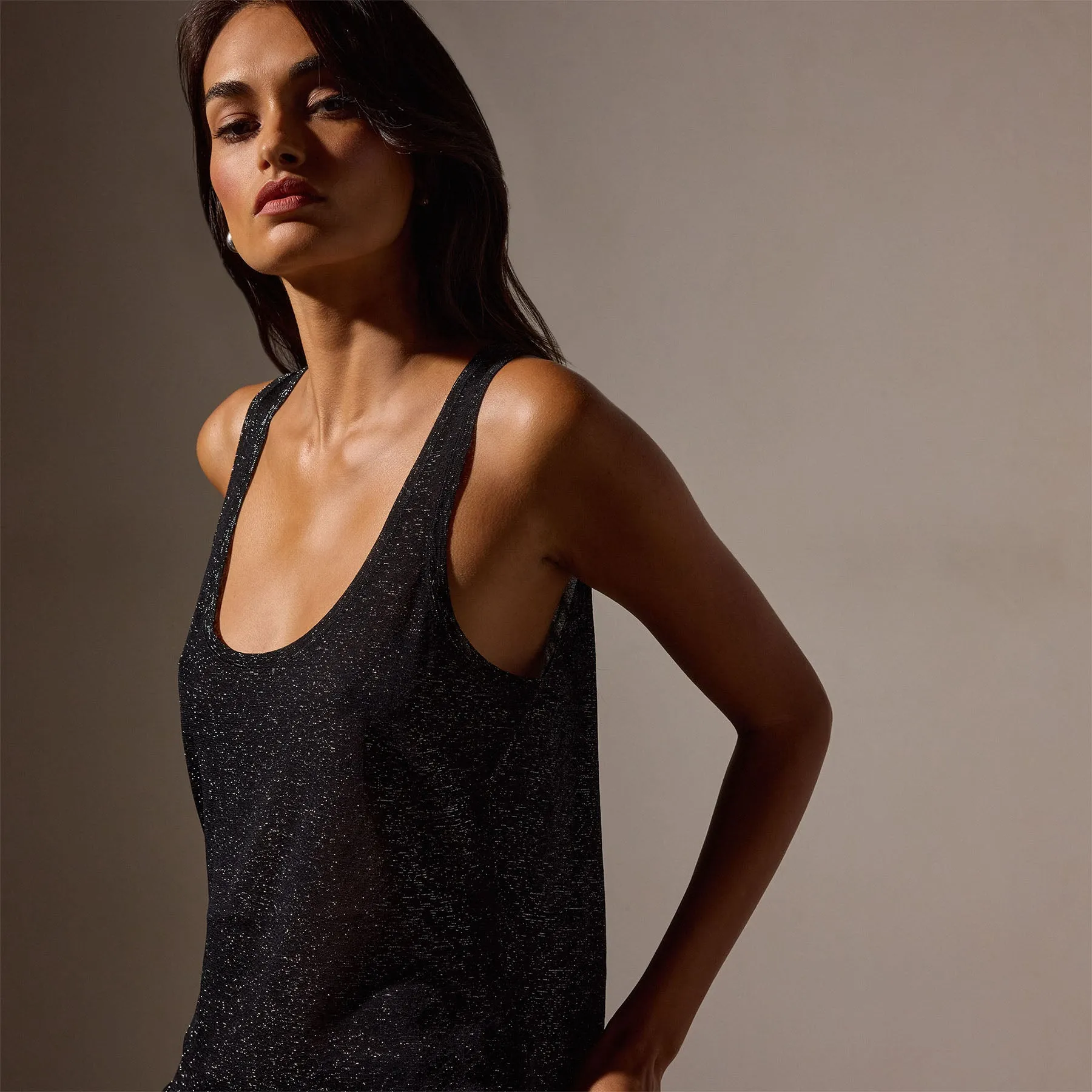 Metallic Knit Tank - Black