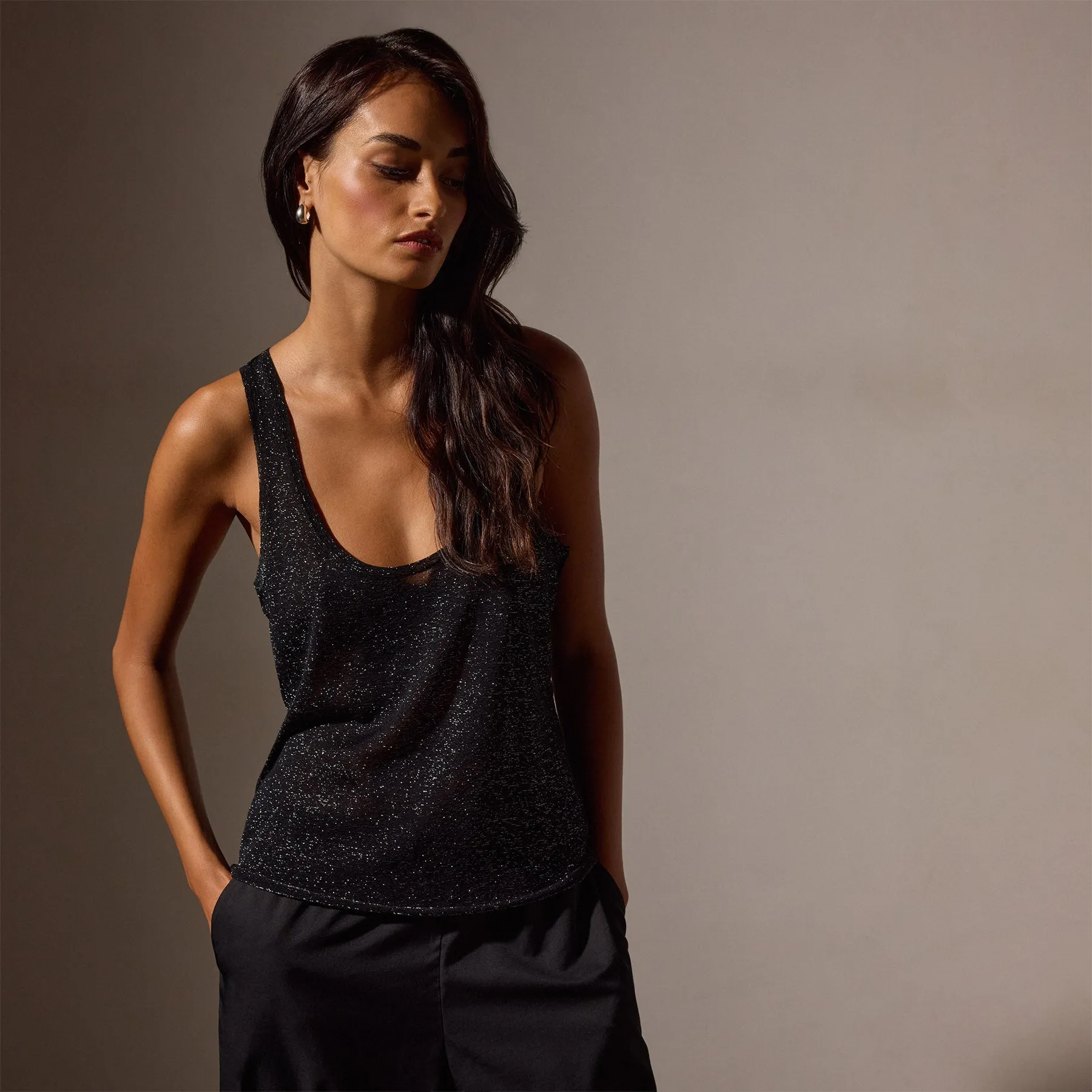 Metallic Knit Tank - Black