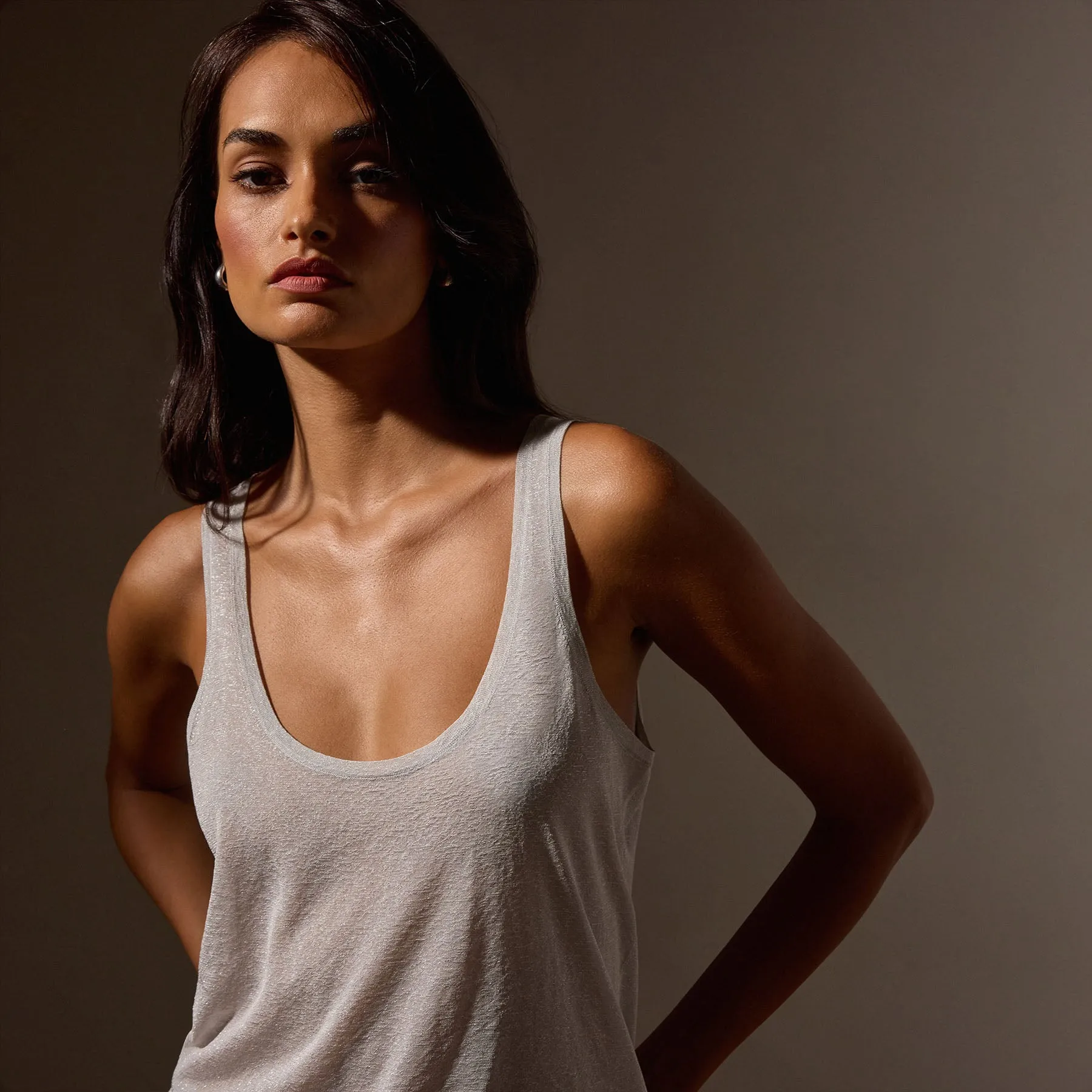 Metallic Knit Tank - Silver