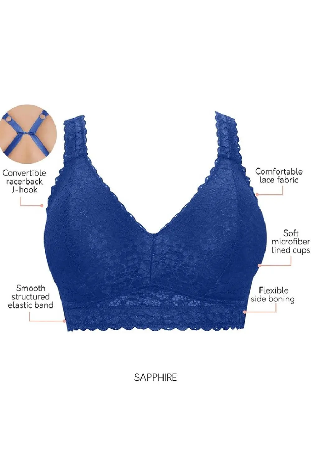 Parfait Adriana Wire Free Lace Bralette, Sapphire (P5482)