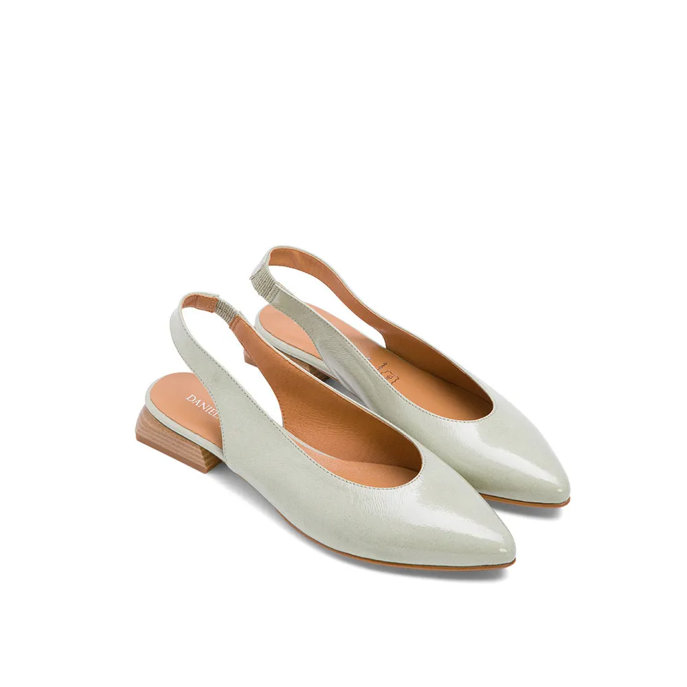 Pearl Green Leather Slingback Flats